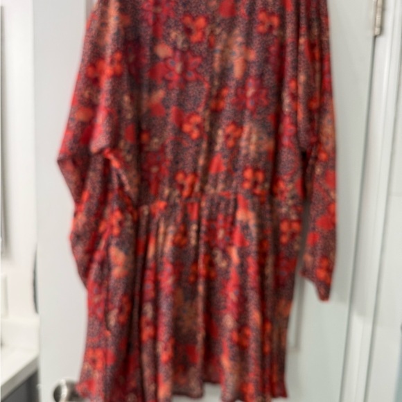 Free People Red and Blue Floral Long Sleeve Mini Dress Large - Picture 6 of 6